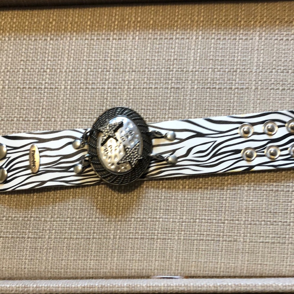 Zebra Print cuff with bling Believe pendant